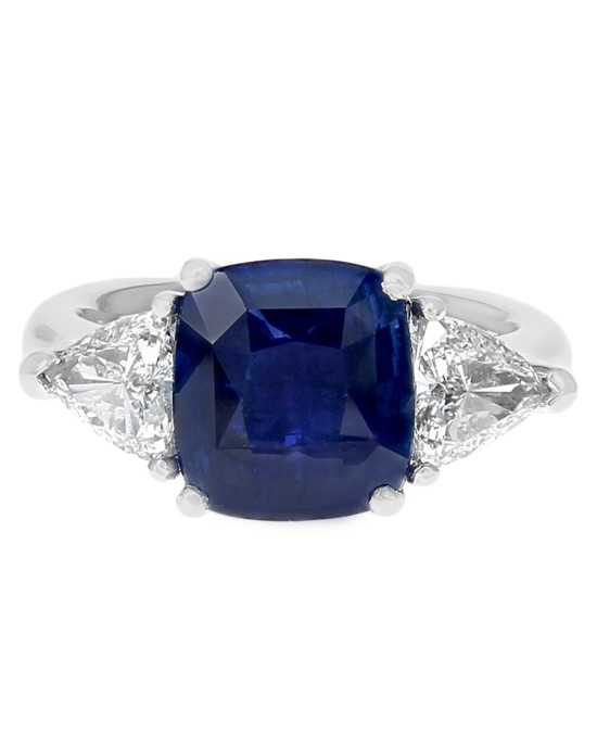 GIA Certified 3.21ct Blue Sapphire & Diamond Ring in Platinum
